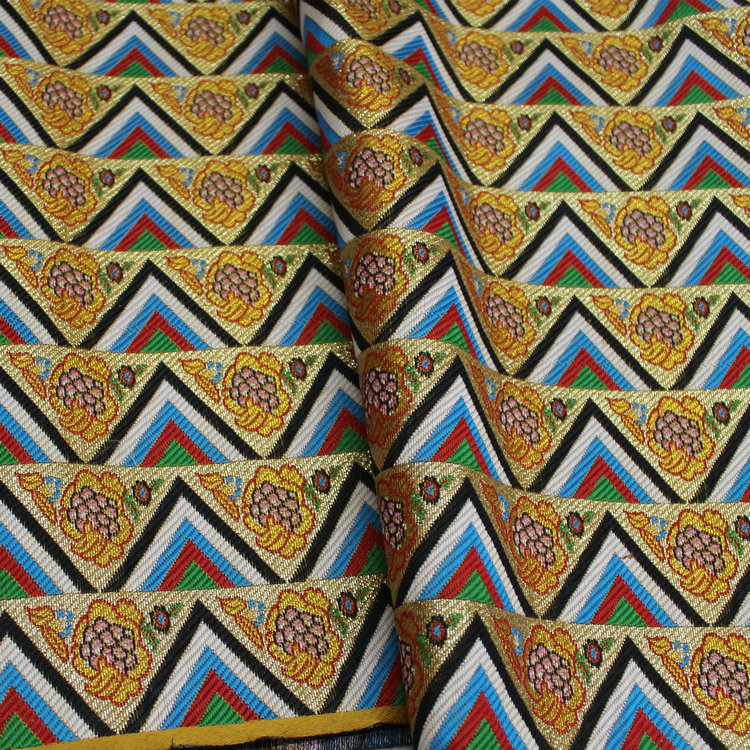 中国风纺丝云锦仿古布旗袍蒙古袍藏袍影视舞台花边装饰手工包面料