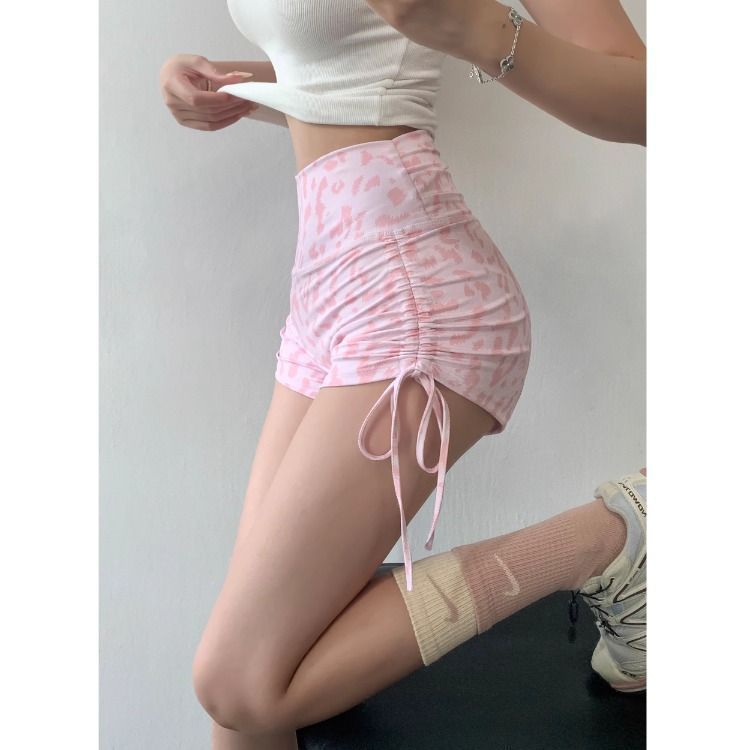 绝杀腰臀比侧抽绳豹纹运动短裤女夏高腰紧身显瘦提臀瑜伽健身热裤|undefined
