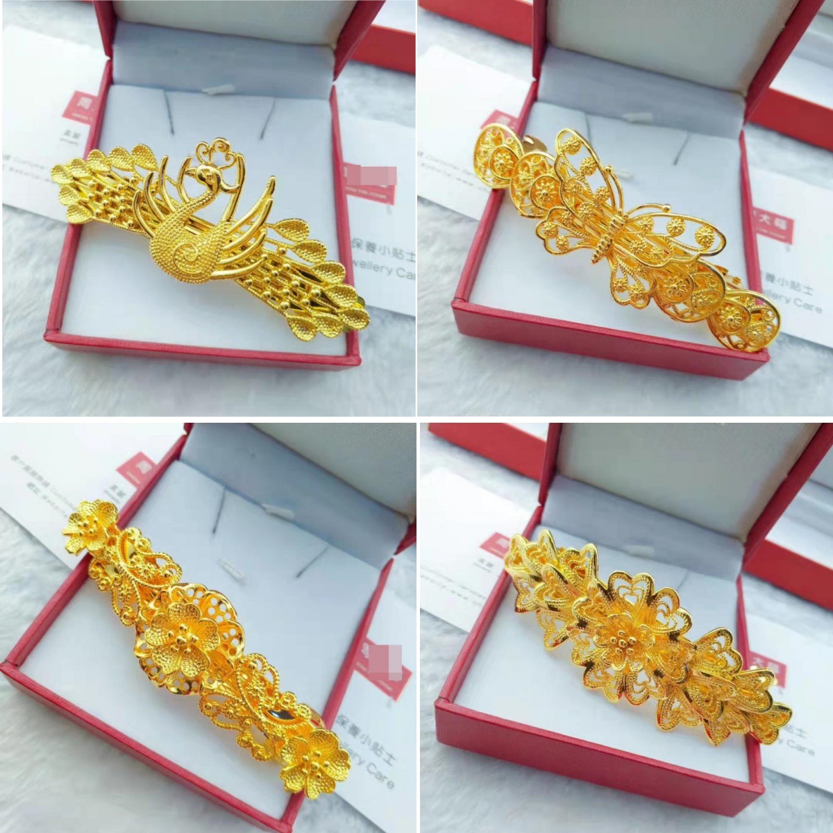 Vietnamese Sand Gold Peacock Phoenix Women's Hairpin Brass Gold-Plated Butterfly Bauhinia Fashion Elegant Women's Hairpin Batch