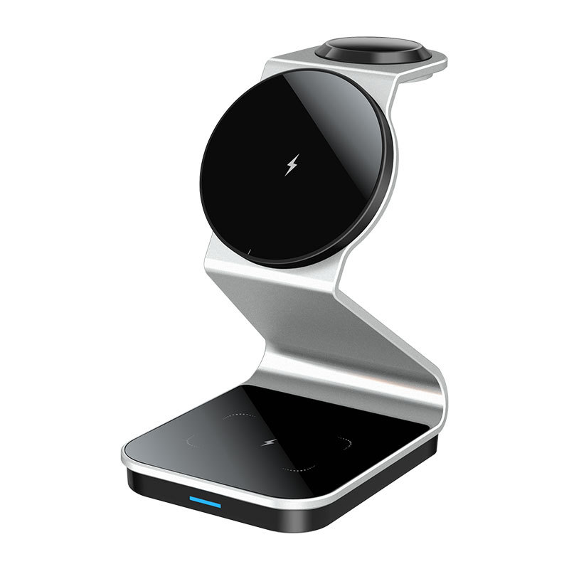 실버 마그네틱 3 대 1 무선 충전 알루미늄 합금