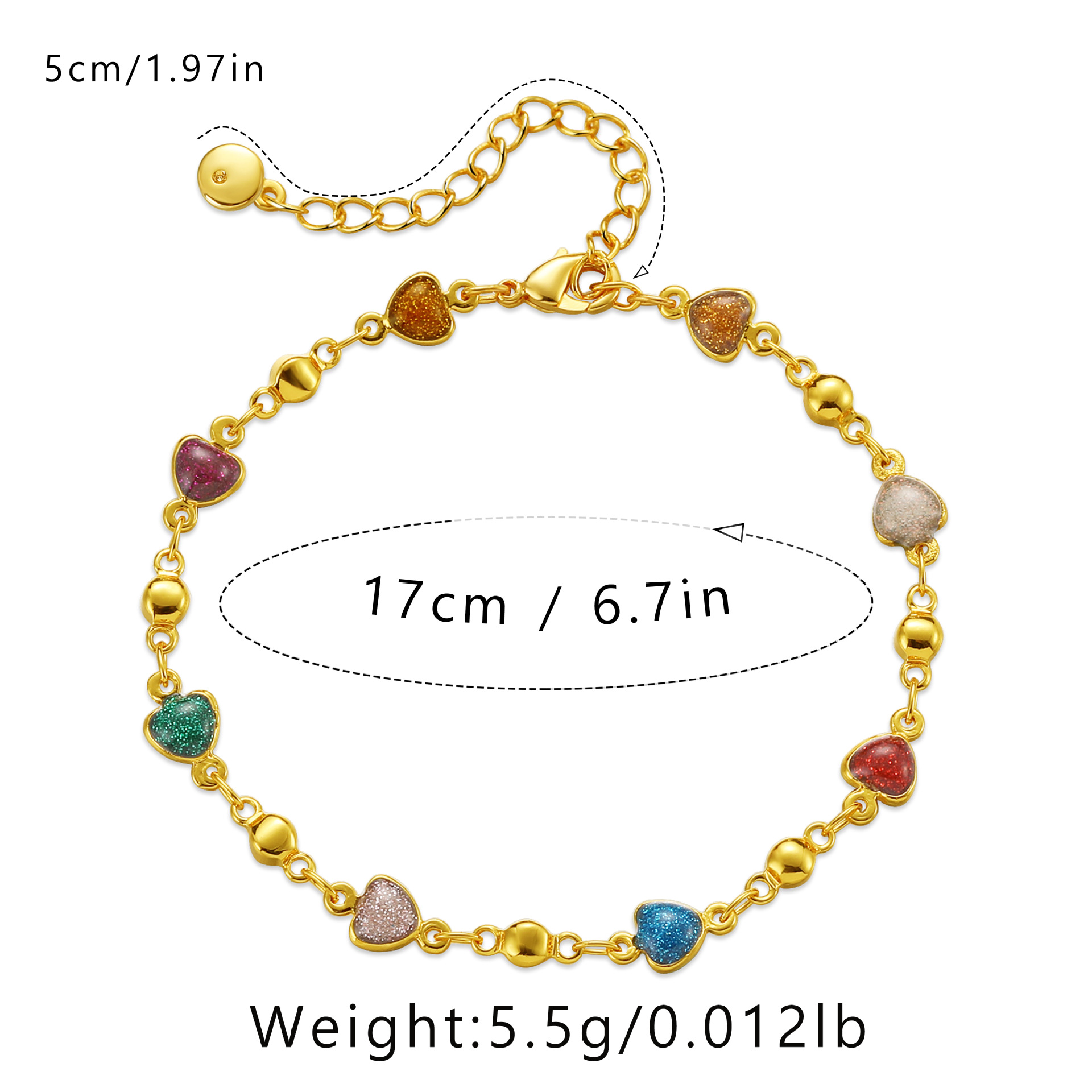 Fashion Heart Shape Copper Enamel Inlay Artificial Gemstones Bracelets 1 Piece