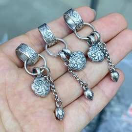 三七老银流苏吊坠花型挂件项链手链diy配件编织小花钱袋银饰品