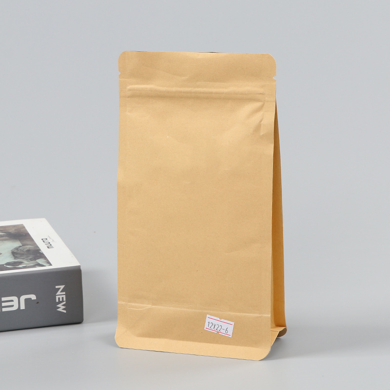 Spot bolsa de papel kraft con ventana transparente bolsa de embalaje de alimentos autosellada autoportante bolsa de té sellada de ocho lados fácil de rasgar