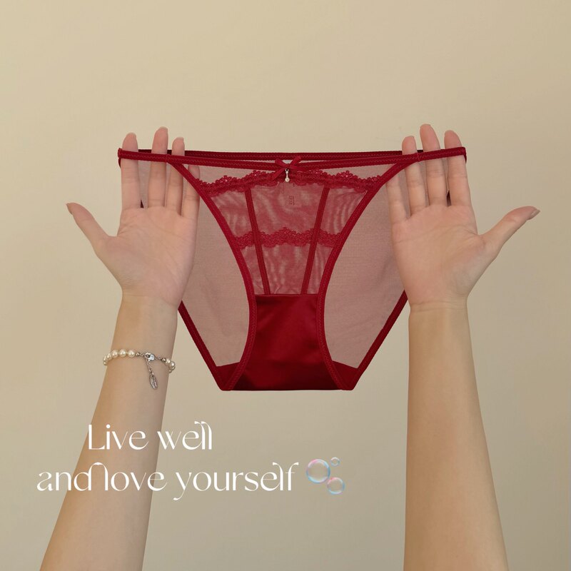 Heartbeat Radio ~ Sexy Thin Strap Lace Panties for Women, Pure Lust Style, Charming Transparent Temptation, Low-Waist Mesh Briefs