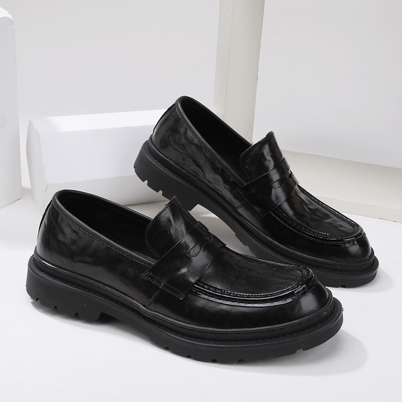 Kuhleder Hären Loafers mat décker Sohle, erhéicht véier Saisonsschuhe Business Casual Liederschuhe Ierbsenschuhe_voghion.com