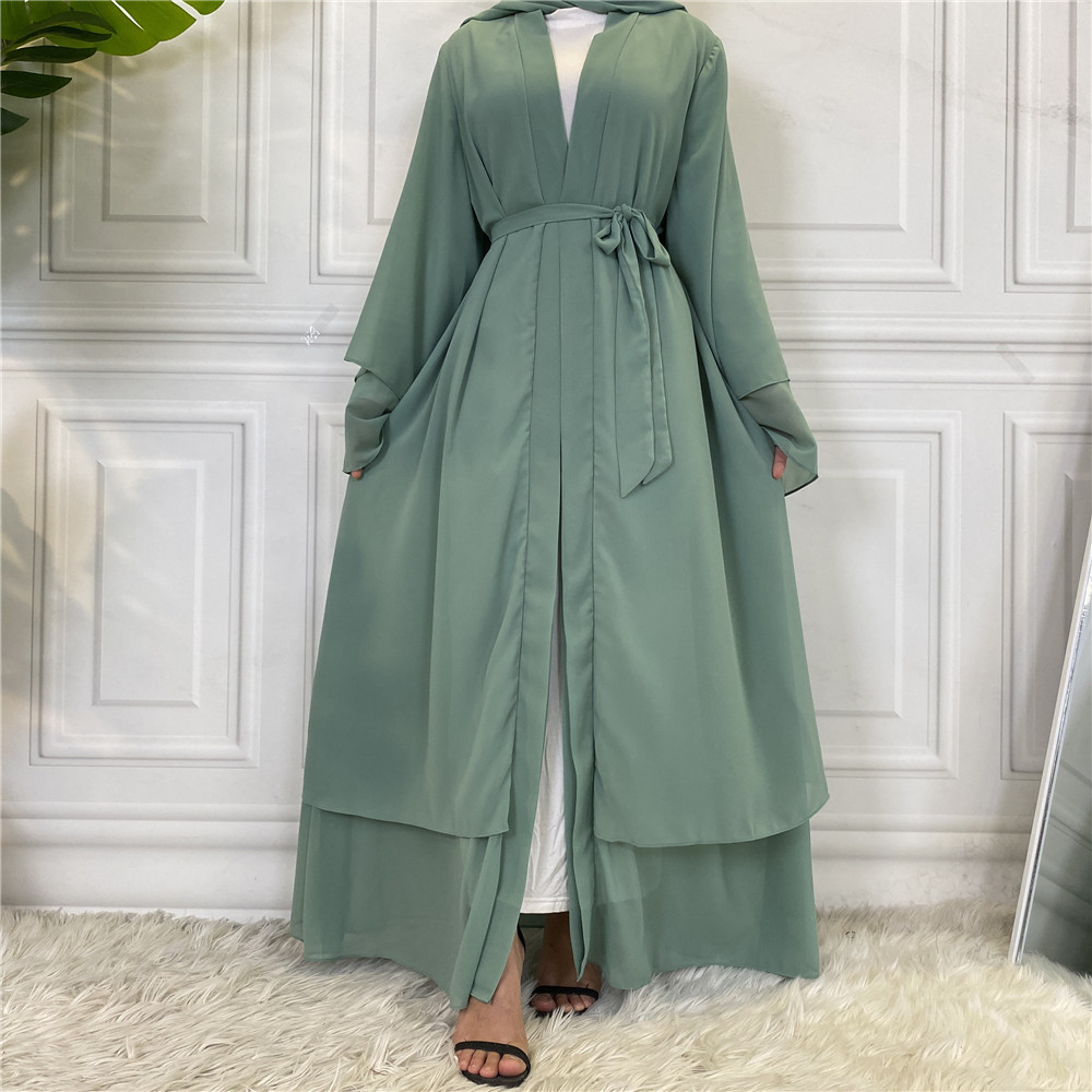 1875#[With hijabs]2 layers Chiffon Lantern Sleeve Abaya - CHAOMENG MUSLIM SHOP
