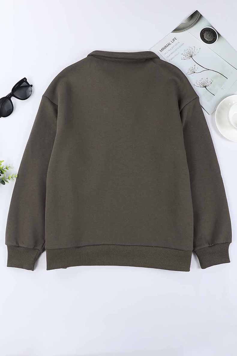 Zipper Collared Solid Color Loose Sweatshirt in Hoodies & Sweatshirts