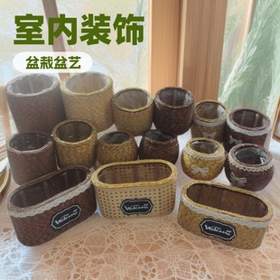 Factory Rattan Wooden Frame Flower Rack Accompanying Gift Home Decoration Interior Decoration Desktop Green Rose Fleshy Potted Plant