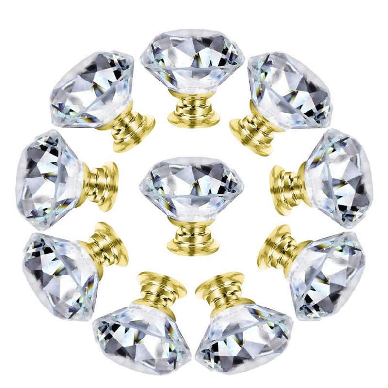 批发拉手衣柜柜门把手透明水晶拉手单孔温州五金铝合金抽屉金色