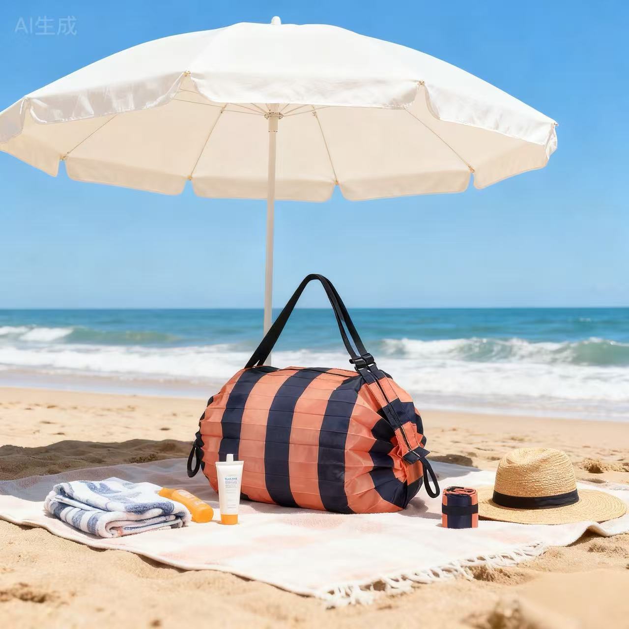 주황색과 파란색 줄무늬 접이식 아코디언 가방 50*35CM