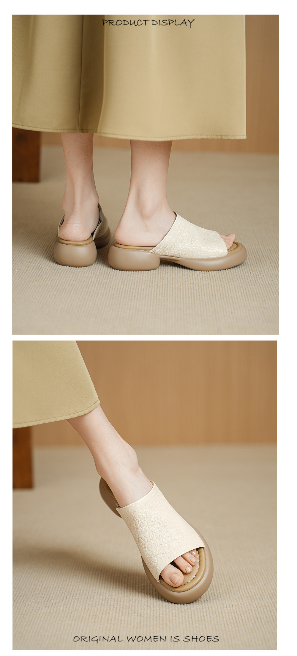 Dép sandal nữ quai chữ V đế dày da cừu khóa thắt lưng — đen chi tiết 10