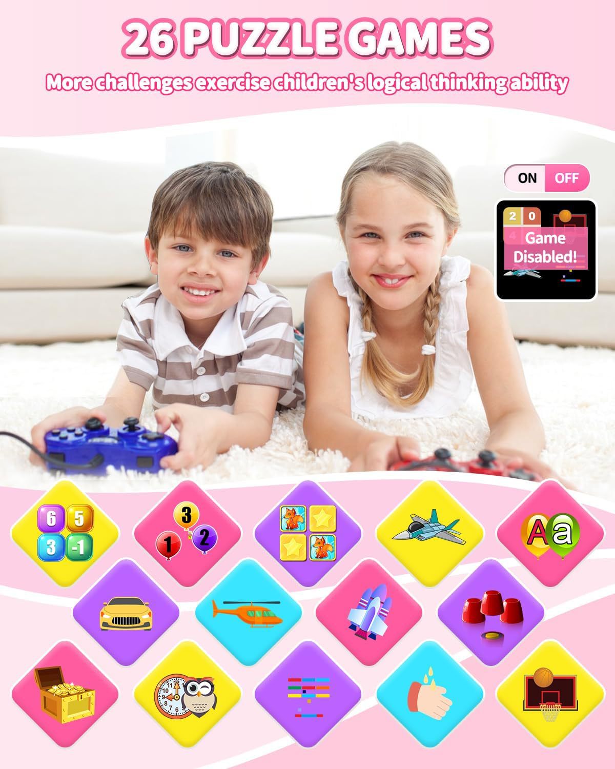 Children's smartwatch with 24 games, 1.4-inch touch screen, camera, video, music player and pedometer Specification drawing