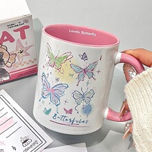 可爱卡通双色蝴蝶涂鸦马克杯子ins风高颜值家用生日跨境广告礼品