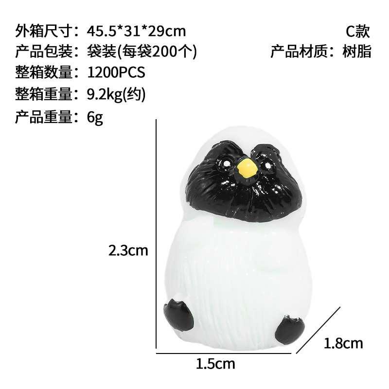 Pingüino blanco y negro resina animal de dibujos animados nuevo lindo pingüino musgo micro paisaje decoración de escena de nieve con adornos