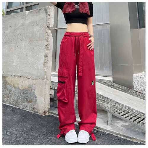 2025 Women's American-Style Cargo Pants: Loose Fit, Straight Leg, Retro Hip-Hop Aesthetic, High-Street Style, Casual Wide-Leg Trousers from an Instagram-Famous Brand