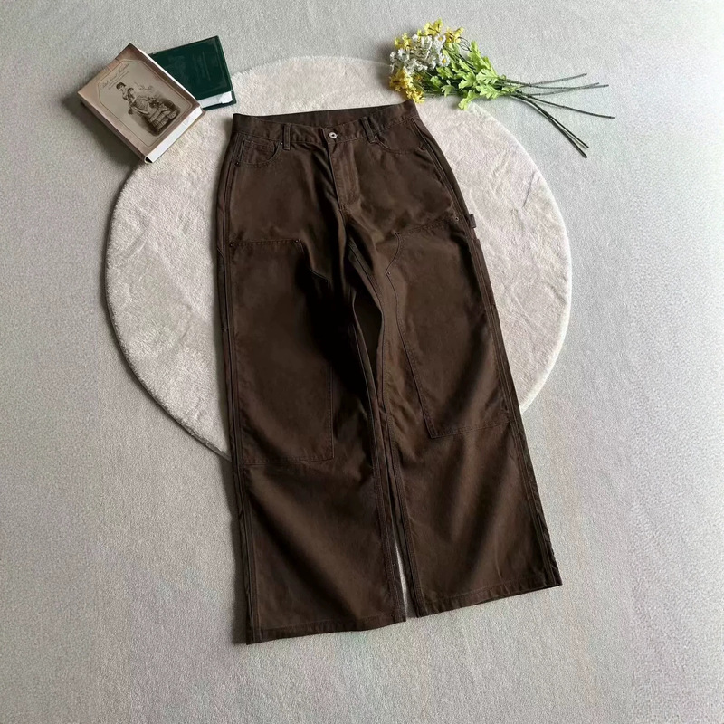 In-Stock Vibe Magic Pants B136 Deep Brown Washed Vintage Double-Knee Canvas Work Pants Lumberjack Pants In-Stock Vibe Magic Pants B136 Deep Brown Washed Vintage Double-Knee Canvas Work Pants Lumberjack Pants