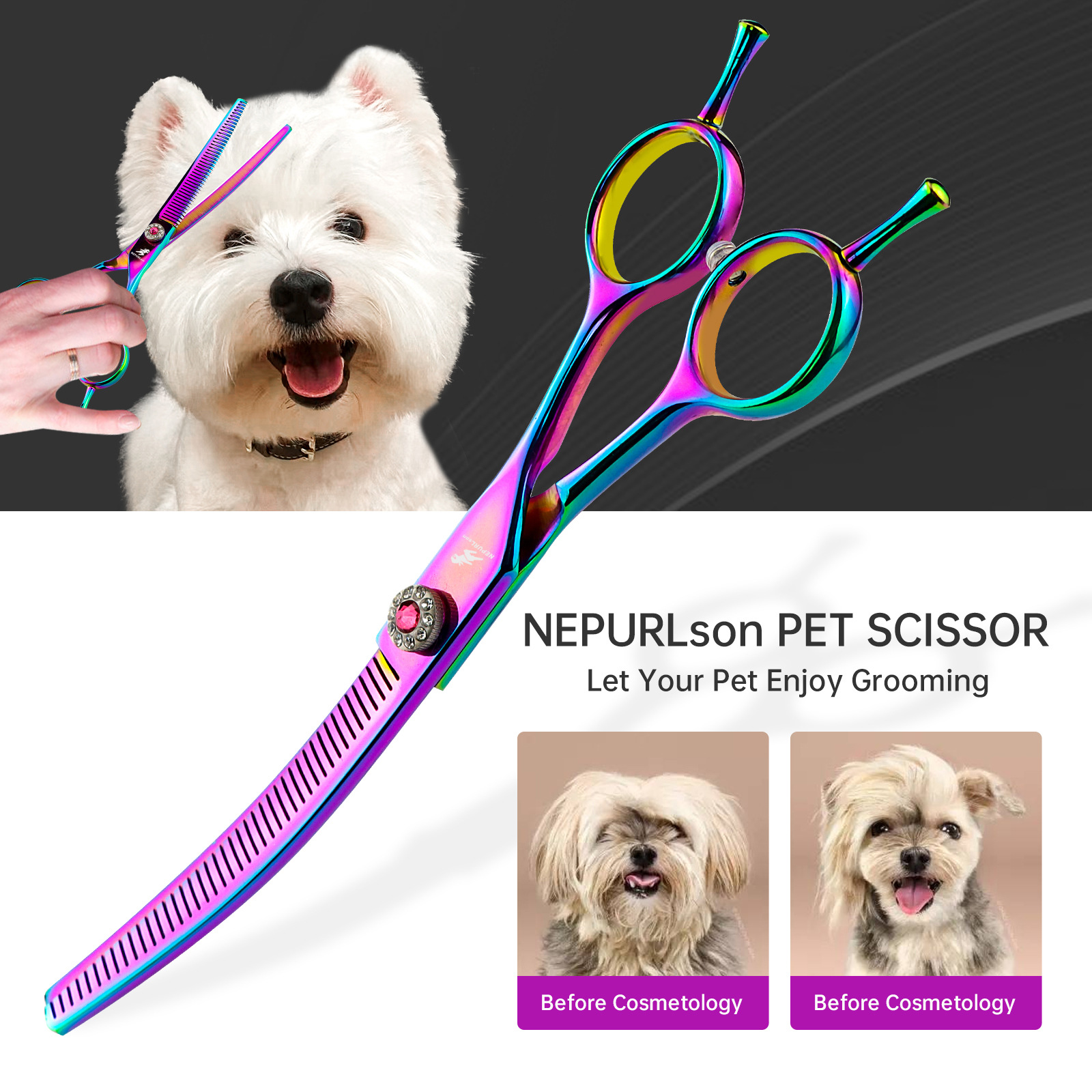 7.0inch Pair Tail Fish Bone Dense Beauty Hair Trimming Scissors Pet Curved Teeth_voghion.com