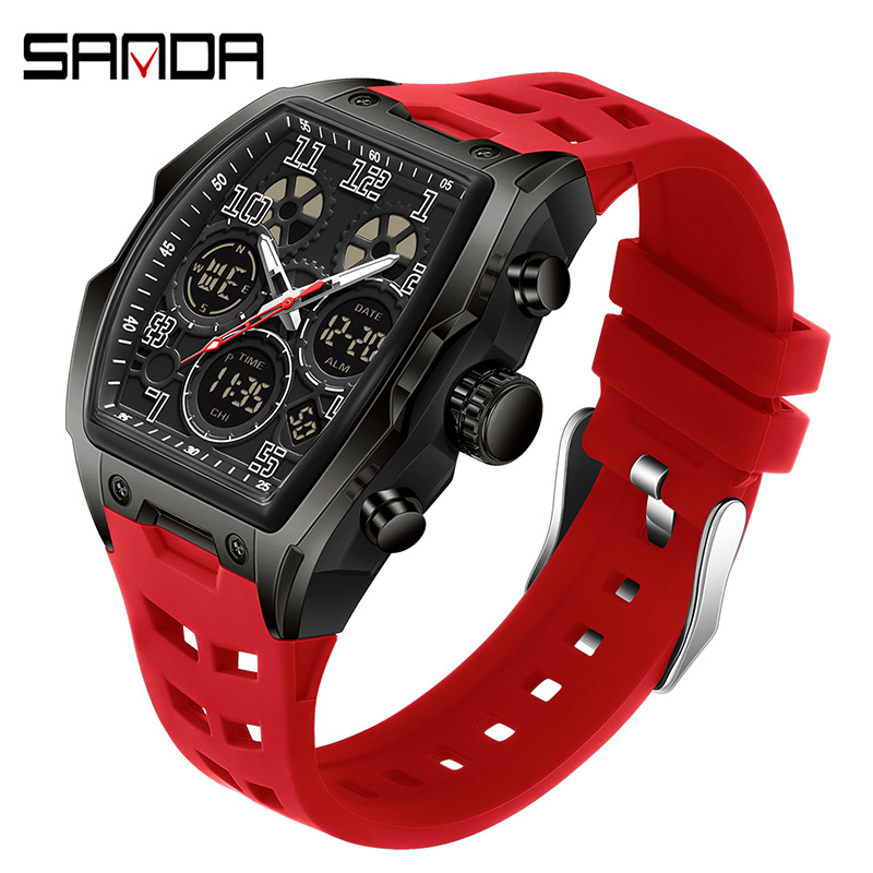 Sanda reloj electrónico reloj deportivo multifuncional en forma de barril de vino reloj despertador de fiesta estudiantil reloj impermeable 6235