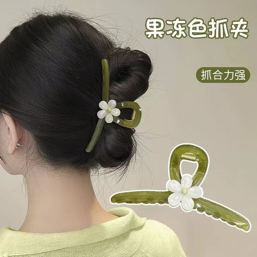 Elegant flower-like fruit jelly color claw clip for women's nape, pineapple-style updo shark clip, high-end large hair clip, Instagram-style hair accessory