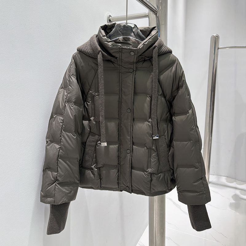 跨境秋冬新款羽绒服女短款休闲百搭保暖白鸭绒针织帽可拆卸外套潮|undefined