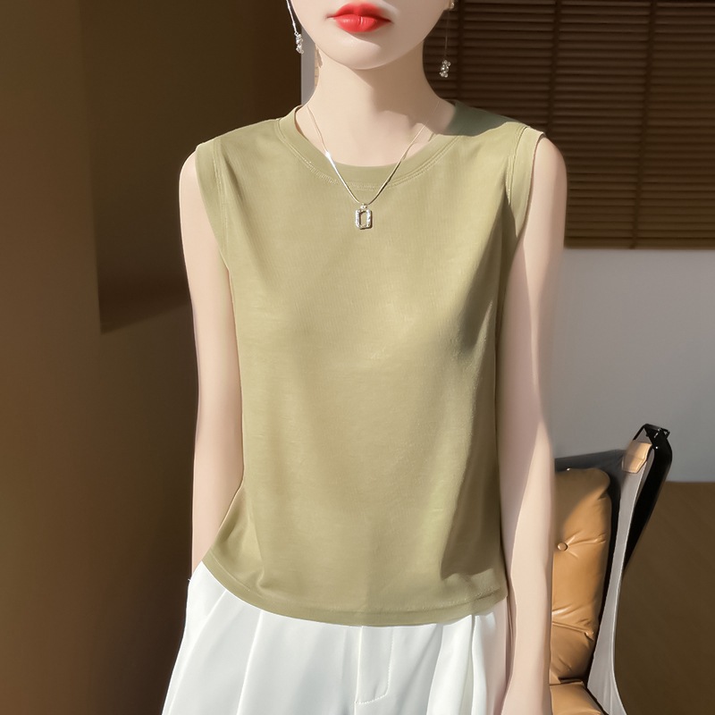 Summer New Style Knitted Sleeveless Short-Sleeved Women's Large Size Thin Bottoming Vest Women's Round Neck Inner T-Shirt Style Top