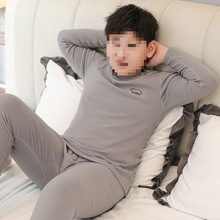青少年胖童双面磨毛内衣套装中大童打底加肥加大男睡衣学生打底衫