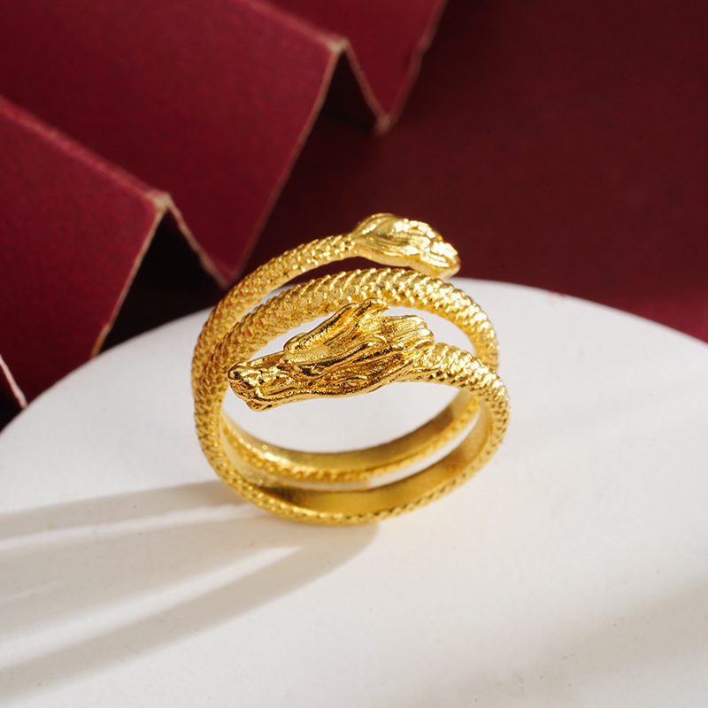 Panlong anillo abierto Zodiaco Vietnam arena oro antiguo estilo chino de los hombres y las mujeres del Dragón de la joyería del todo-Partido transmisión en vivo Venta caliente