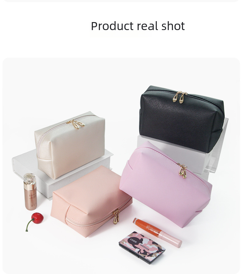 Cross-border Dopamine PU Leather Makeup Storage Octagonal Small Square Bag Simple Solid Color Gift Cosmetic Bag