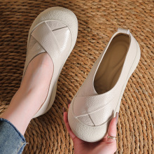 头层牛皮春季新款松糕厚底单鞋小皮鞋软底妈妈鞋复古民族风鞋子女