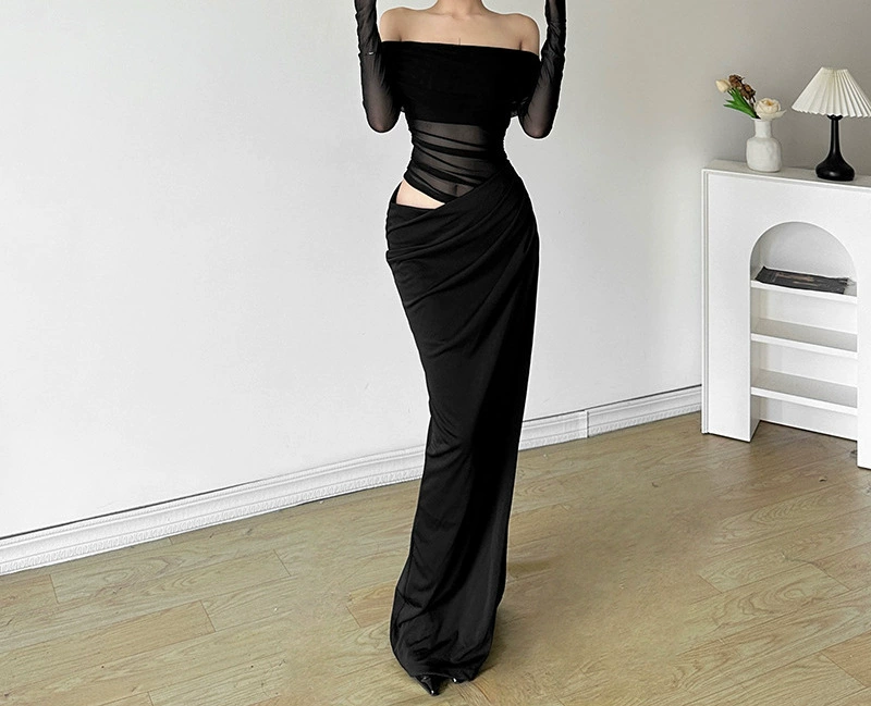 Легкое роскошное ретро-платье в курортном стиле из двух частей на одно плечо с вырезом на талии и полой сеткой для женщин