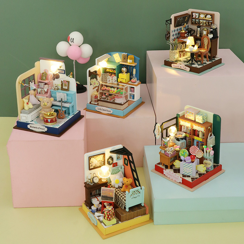 cottage coffee Wooden handmade building assembled mini cottage creative toy gift decoration cottage coffee Wooden handmade building assembled mini cottage creative toy gift decoration