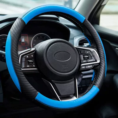 Ring Leather Embossed Four-Season Universal – Steering wheel cover - black-blue-38cm