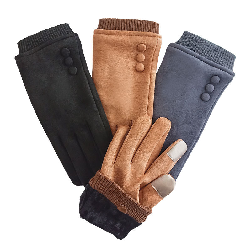 欧美冬季保暖手套男简约触屏加绒麂皮绒指套纯色分指手套厂家现货