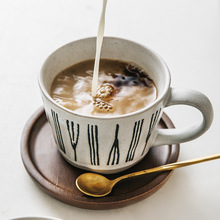 复古咖啡杯带勺子日式粗陶手工杯子陶瓷马克杯创意宽口水杯女士
