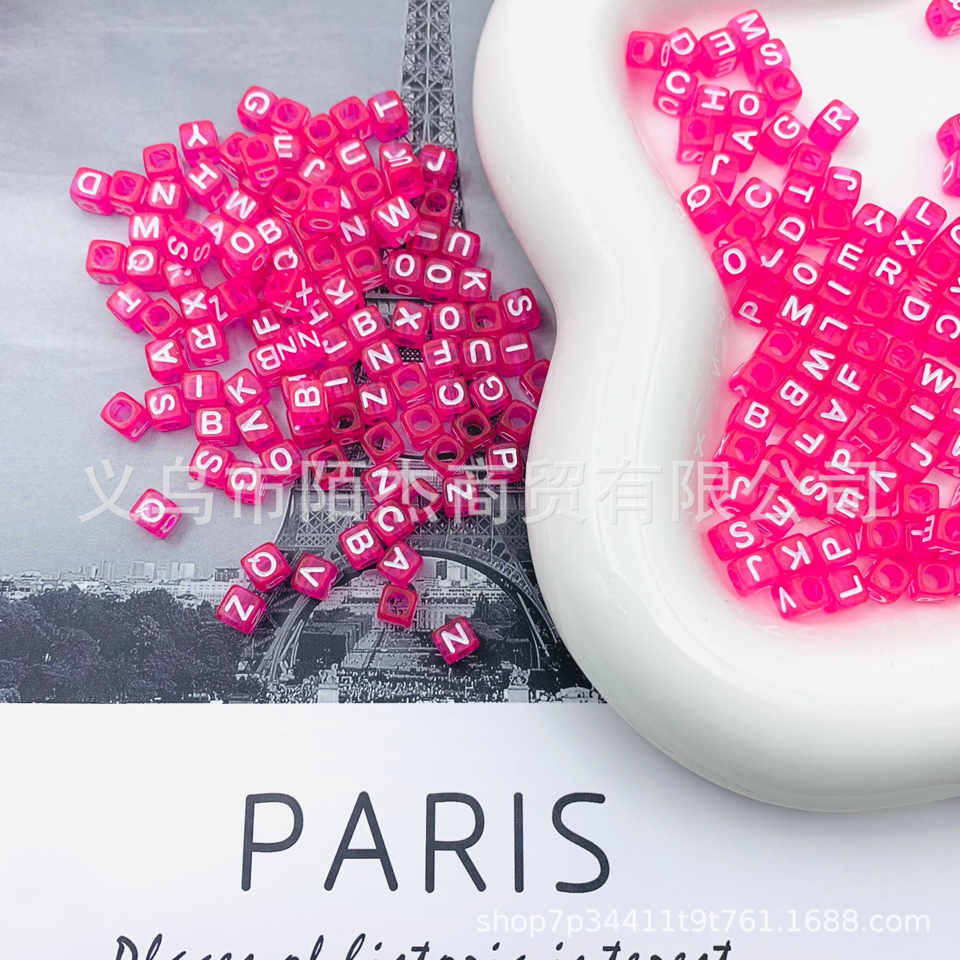 Transparent square acrylic beads with letters