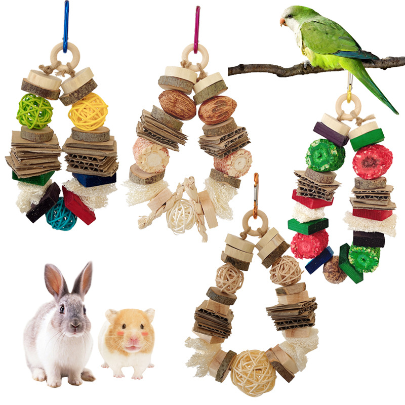 Juguete Masticable Cuerda para Mascotas de Madera y Ratán, Molar y Colgante, para Loros, Hámsteres y Conejos