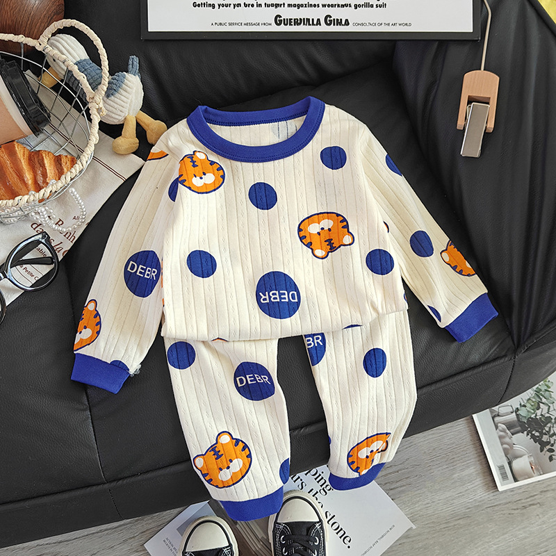 Autumn and Winter New Jacquard Cotton Suit for Boys and Girls, Long-Sleeved Intimates, Autumn Clothes, Long Pants, Kidsren's Pajamas, Home Clothes