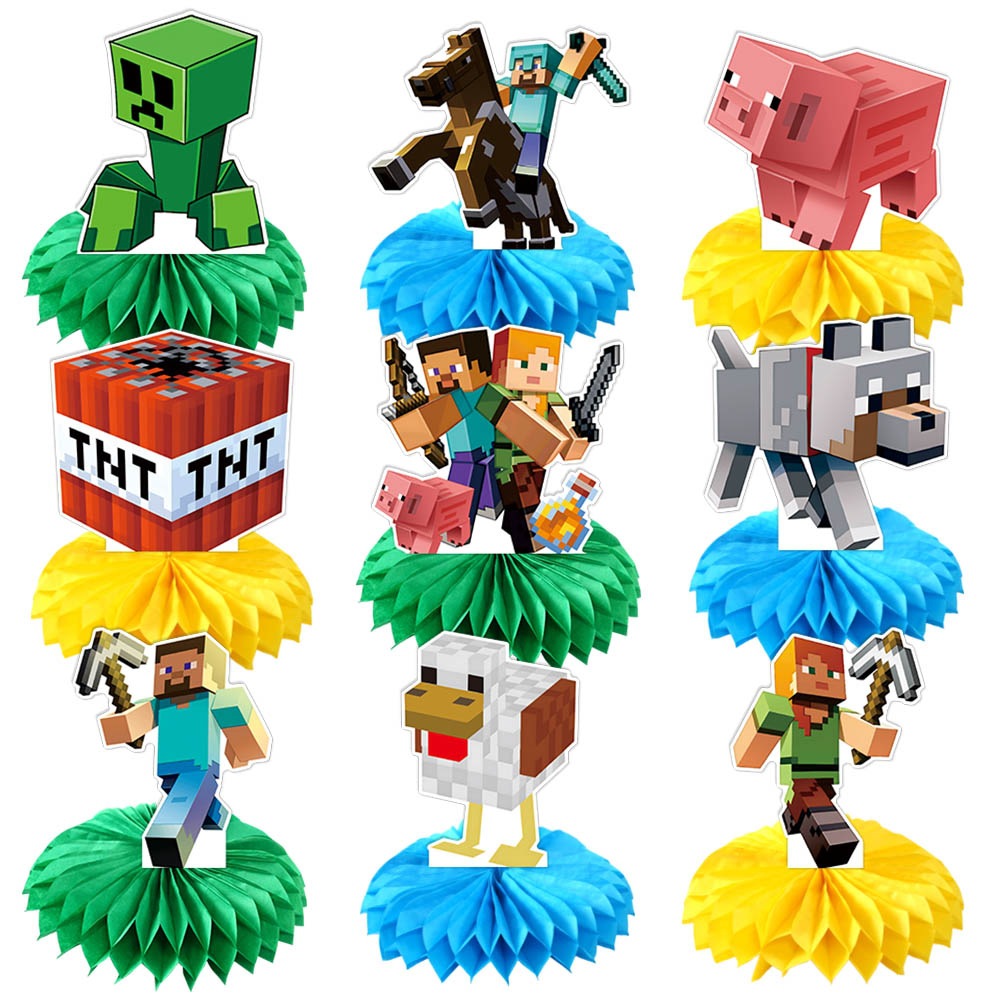 Set de Decoración para Fiesta de Cumpleaños de Minecraft, Banner de Feliz Cumpleaños de Pixel Wars, Decoración para Pastel y Postres