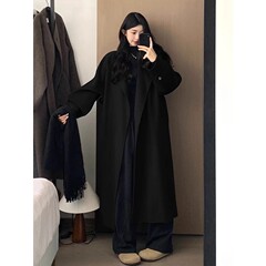 深灰色羊绒质感毛呢外套女春秋韩系大码高级感小个子赫本风呢大衣
