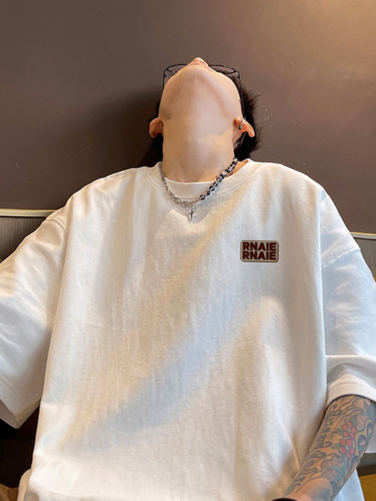 Marca de moda Otoño hombres de manga corta Camiseta de algodón de los hombres cuello redondo más tamaño de grasa suelta de manga corta azul oscuro 5 image 1