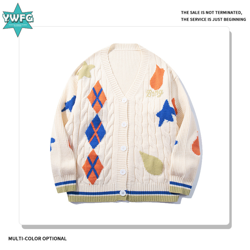 YWFG ropa de mujer americana retro multi-elemento color de contraste 2024 otoño pareja universal cuello redondo manga larga suéter de punto