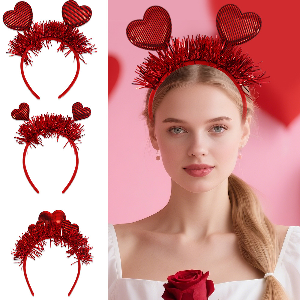 Nueva diadema de amor rojo Día de San Valentín en forma de corazón tocado de color decoración de fiesta de boda de cumpleaños diadema de corazón de melocotón rojo