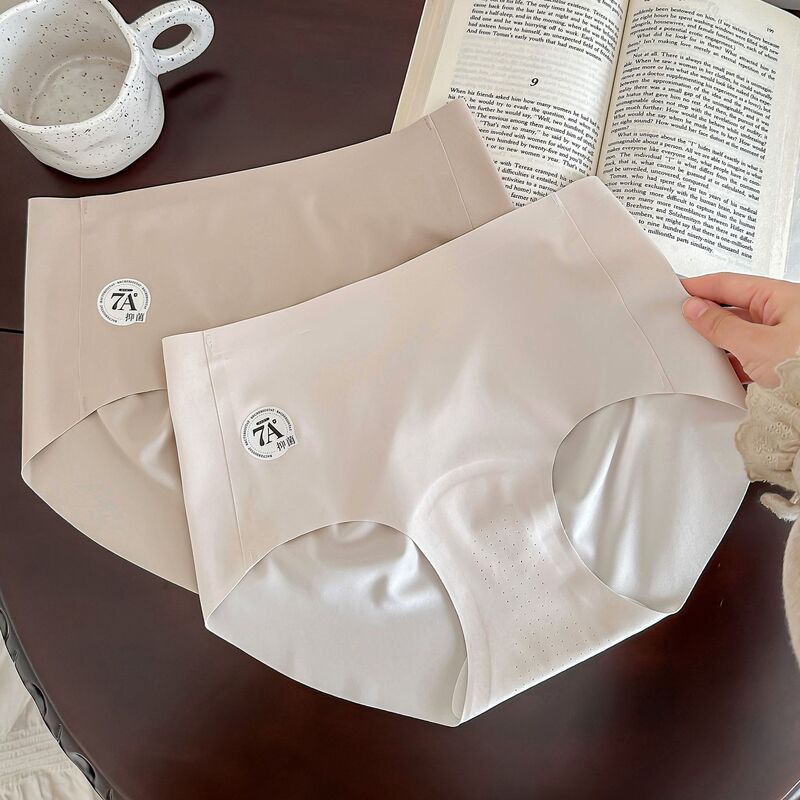 6425 # 7A Antibacterial Ice Silk Liquid Foundation Seamless Underwear Women's Modal Crotch Nude Feeling Plaid Mid-Waist Briefs