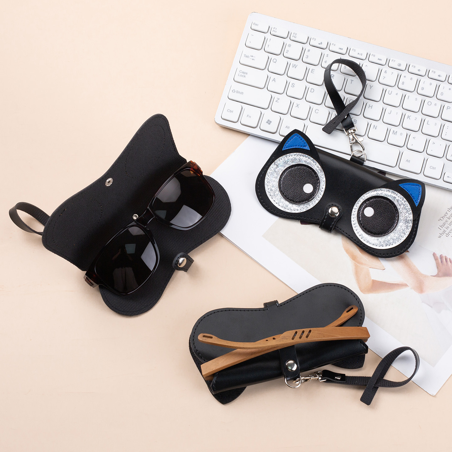 Bolsas de gafas personales transfronterizas para la calle bolsas de gafas colgantes caja de gafas de sol bolsas de gafas de sol pu