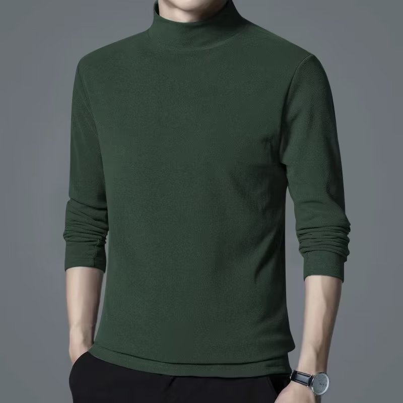 Camiseta de manga larga de los hombres de medio cuello alto color sólido todo partido casual interior medio cuello camisa de fondo moda nuevo Otoño e Invierno camisa de fondo camiseta