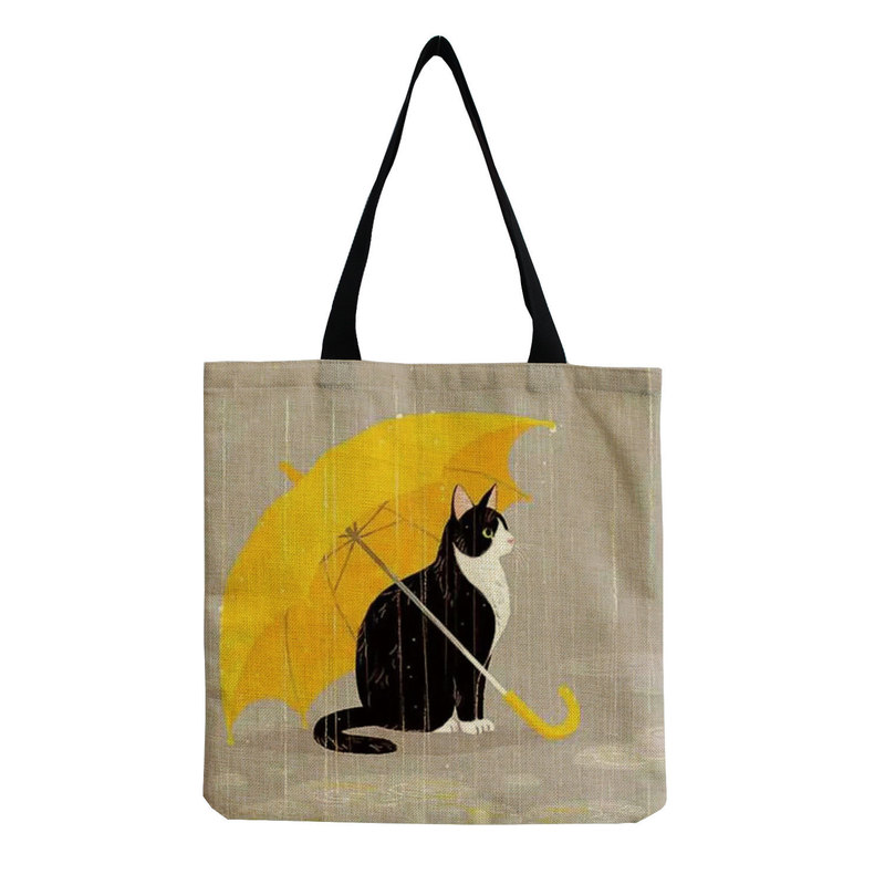New Trendy Black Cat Tote Bag, Student Ins-Style Printed Canvas Bag, Harajuku-Style Cartoon Cute Shoulder Bag