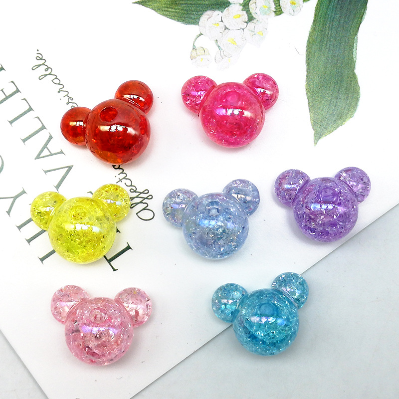 Korean Acrylic Mickey Mouse Bead Explosion Bead Single Hole Mickey Head Bead DIY Head Accessory Children's Elastic Accessories