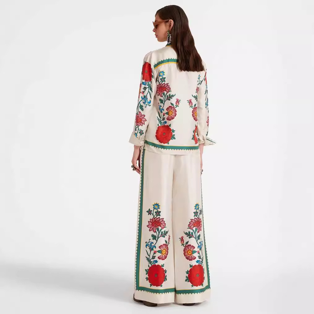 Turndown Neckline Regular Fit Fit Type Holiday Daily Selfie Women's Casual Elegant Streetwear Flower Polyester Pant Co-ord Set Pants Sets