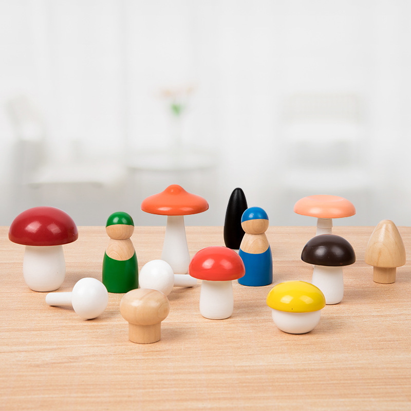 Bebé de madera transfronterizo para niños Ilustración educación temprana cognitiva coincidencia de colores simulación bosque seta recogiendo juguetes educativos