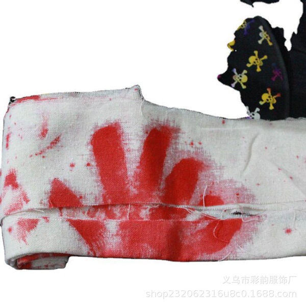 Halloween horror scene layout bloody handprint door curtain gauze…